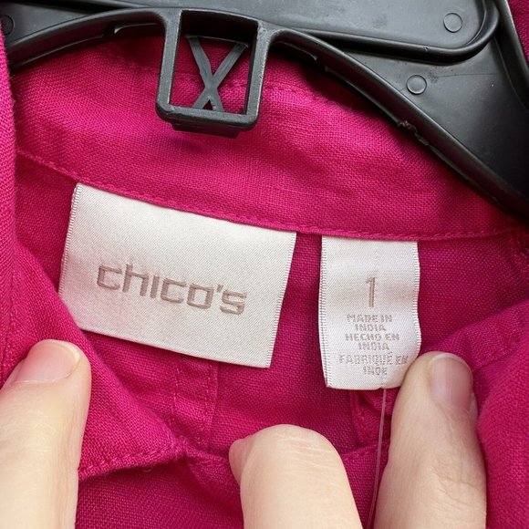 Chico's Women's 100% Linen Cropped Trench Jacket 3/4 Sleeve Pink Size 1 Small/8 - Picture 4 of 6